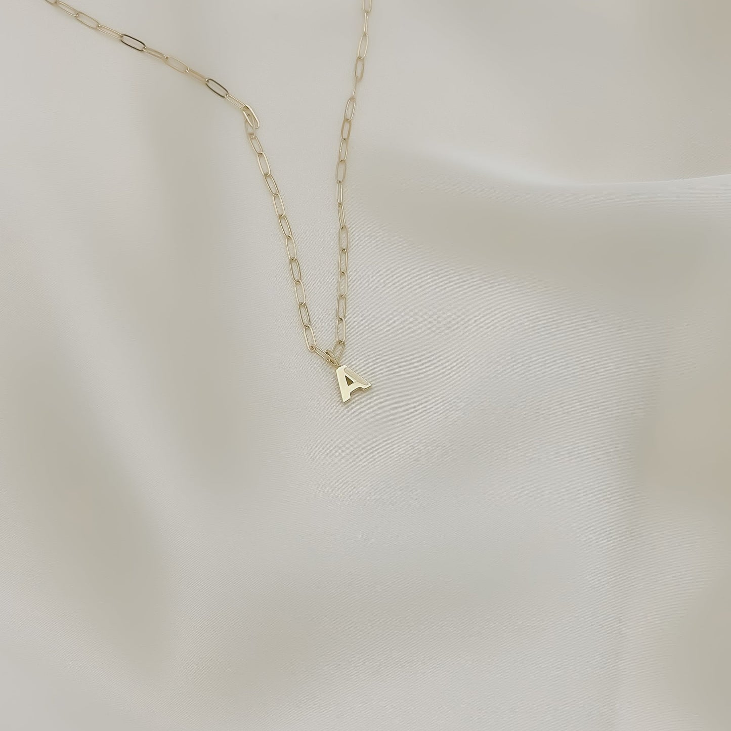 14k Paperclip Initial Necklace