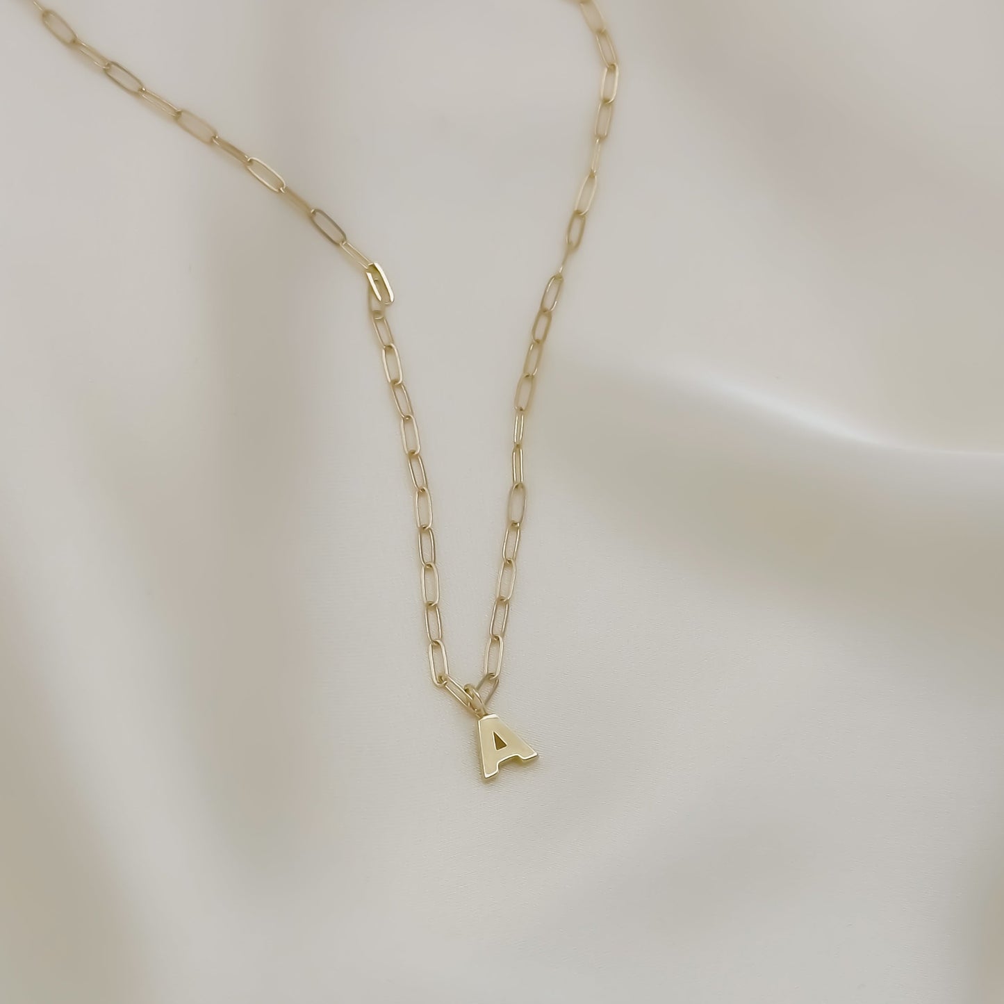 14k Paperclip Initial Necklace