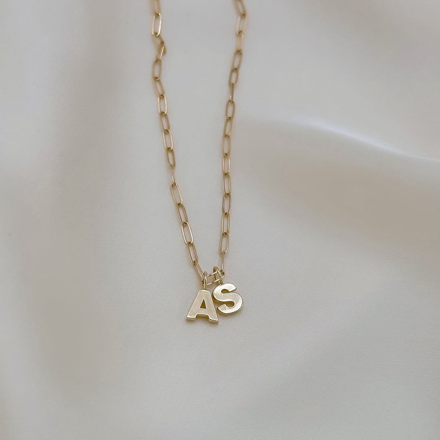 14k Paperclip Initial Necklace