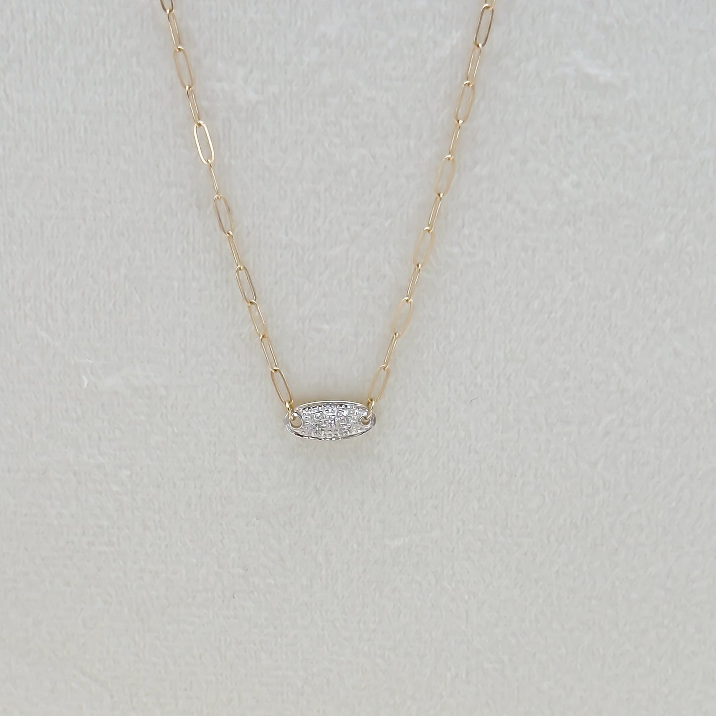 14k Pave Diamond Oval Necklace