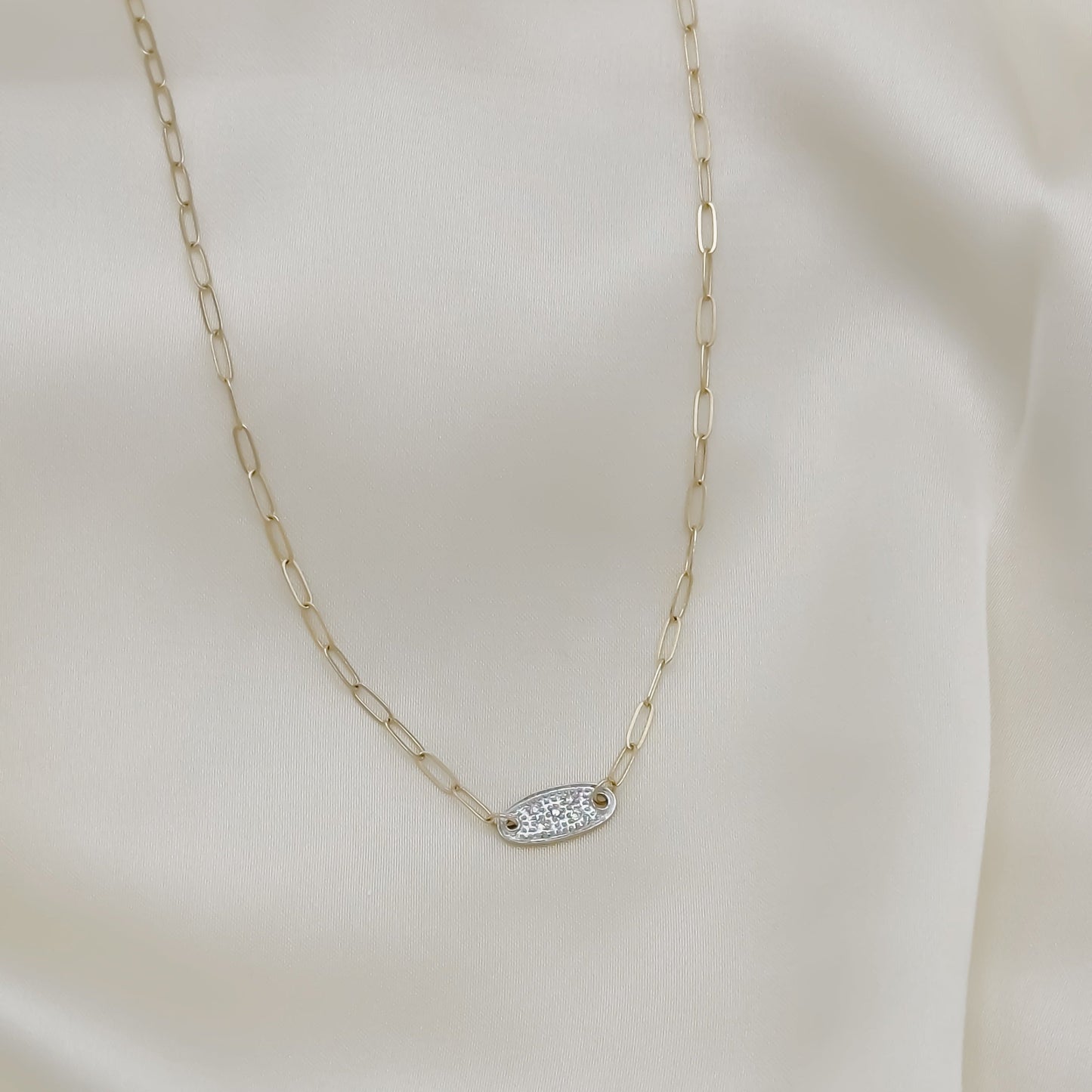 14k Pave Diamond Oval Necklace