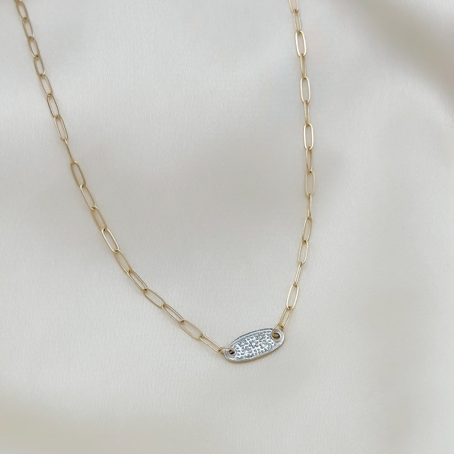 14k Pave Diamond Oval Necklace