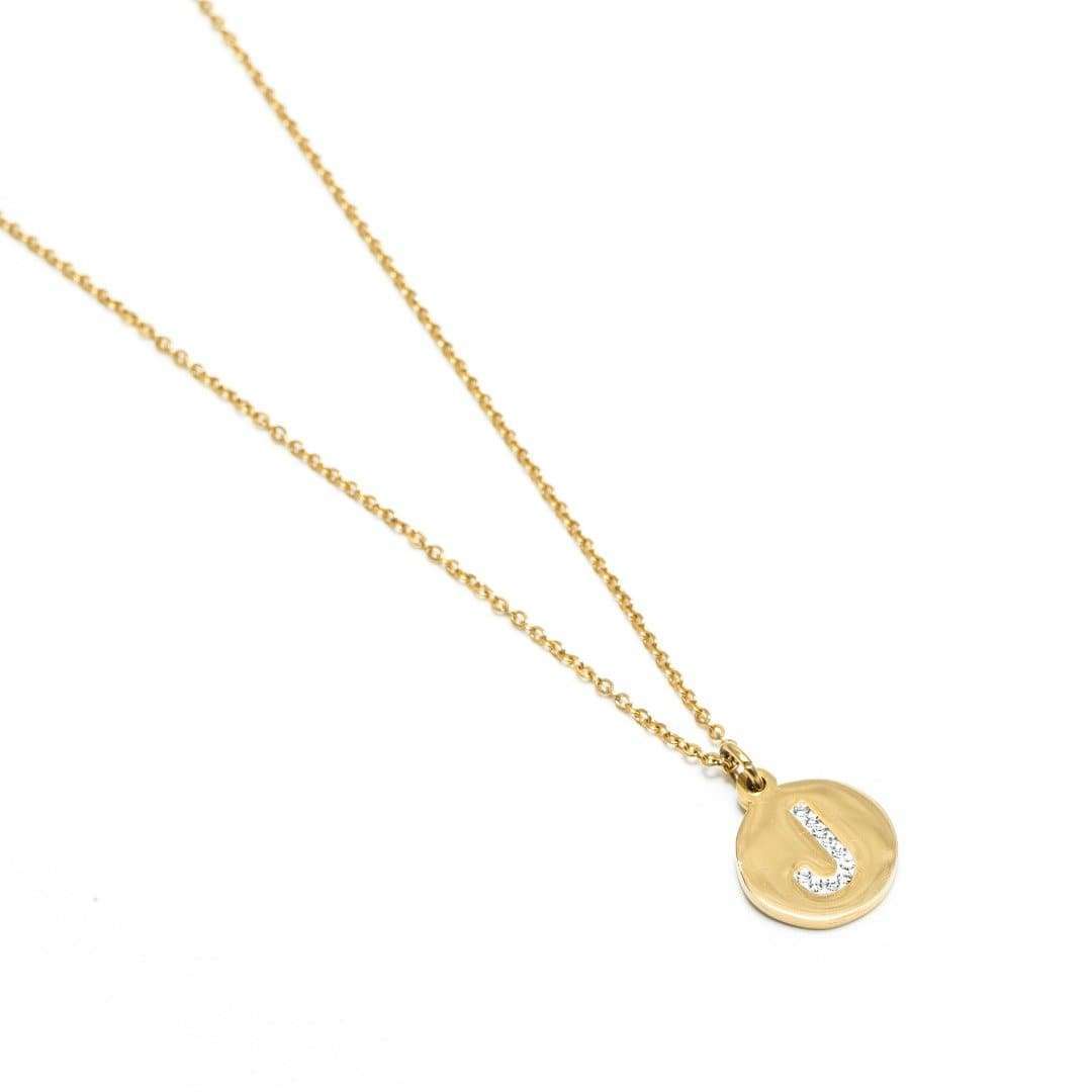 Jonesy Wood:Necklace:Crystal Initial Necklaces - Gold:A